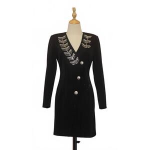 NEW PRODUCTSEEKER women's hand-beaded wheat ear v-neck long-sleeved dress in bla